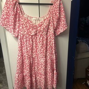 Altar'd State Red and White Floral Off-Shoulder Dress